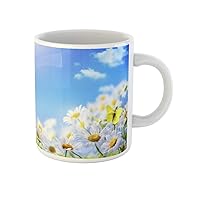 Coffee Mug Green June Spring Blue Sky Summer Butterfly Daisy Flower 11 Oz Ceramic Tea Cup Mugs Best Gift Or Souvenir For Family Friends Coworkers