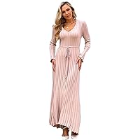 RanRui Womens Winter Fall Pleated Knitted Fit and Flare Long Sleeve Sweater Dress