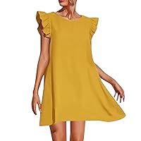 Casual Dresses for Women 2024 Summer Solid Color Simple Loose Fit with Sleeveless Round Neck Flounce Dress