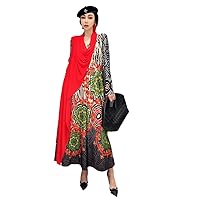 Spring Autumn Fashion Causal Long Sleeve V-Neck Women Dress Trend Color Blocking Large Thin Female Dress