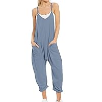 Hixiaohe Women's Casual V Neck Sleeveless Jumpsuits Baggy Straps Harem Long Pants Overalls With Pockets