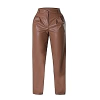 Womens Stretchy Faux Leather Leggings Pants Women's Autumn and Winter Fashion European American Style PU Loose