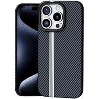 ONNAT-Carbon Fiber Texture Case for iPhone 15 Lens Screen Protection Wireless Charging Support Anti-Fingerprint Protective Case (Black)