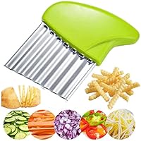 Crinkle Cut Tool,All-In-One Multifunctional Wavy Chopper Stainless Steel Tool Assistant,Suitable for Fruits Cutter French Fry Cutting Safe Kitchen Must Have Gadgets.(Green)