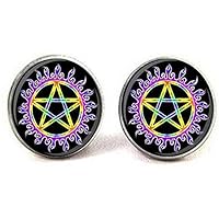 Purple Flames Wiccan Star Earring Wicca Pentagram Jewelry Wicca Pagan Religion Wiccan Jewelry Celtic Jewelry Gift