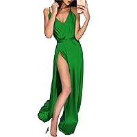 Sexy Dresses for Women Solid Color Classic Elegant Patchwork Slit with Sleeveless Spaghetti Strap Tunic Dress