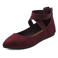 XYD Women's Comfortable Fashion Ballet Flats with Elasticized Crisscross Straps Back Zip Pointed Toe Daily Wear Walking Shoes