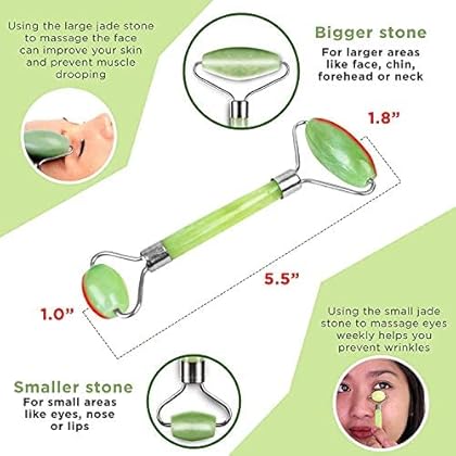 Jade Roller & Gua Sha Scraping Massage Tool By Truweo - Himalayan Anti-aging 100% Natural Facial Jade Stone Set - Face Eye Neck Beauty Roller For Slimming & Firming - Rejuvenate Skin & Remove Wrinkles