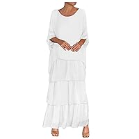 joysale Women's Summer 3/4 Sleeve Dresses Round Neck Layered Maxi Dresses Plus Size Button Long Maxi Dresses
