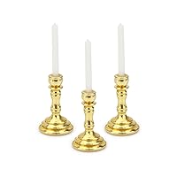 Dollhouse Miniature Candlesticks 3 PCS Candle Holder Set 1/12 Scale Vintage Candles Doll House Desk Ornament Accessories with Metal Round Base for for Fairy Garden (Golden)