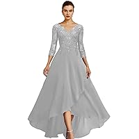Elegant Wedding Guest Dress 3/4 Sleeves 2024 Lace Applique V Neck Mother of The Bride Dress Chiffon Skirt