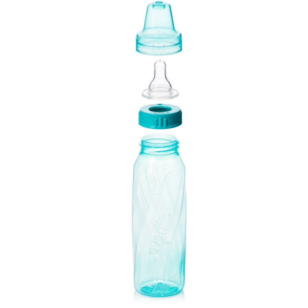 Evenflo Feeding Classic Tinted Plastic Standard Neck Bottles for Baby, Infant and Newborn - Teal/Green/Blue, 8 Ounce (Pack of 12)