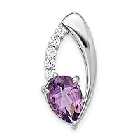 925 Sterling Silver Rhodium Plated Amethyst and CZ Cubic Zirconia Simulated Diamond Chain Slide Measures 10.47mm Wide 5.87mm Thick Jewelry for Women