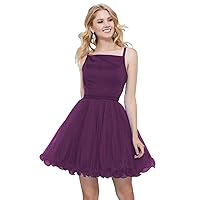 Women's Spaghetti Strap Satin and Tulle Homecoming Dress Short Formal Cocktail Party Gown