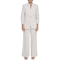 Calvin Klein Women's Ruched Sleeves Two Front Bottom Pockets Blazer, Stoney Beige