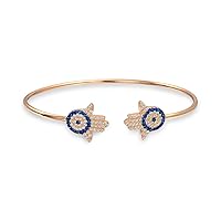 Bling Jewelry CZ Pave Hamsa Hand Of God Evil Eye Bangle Cuff Bracelet For Women Cubic Zirconia CZ Rose Gold Plated .925 Sterling Silver