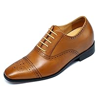 CHAMARIPA Men's Invisible Height Increasing Elevator Shoes-Brown Genuine Leather Tuxedo Dress Formal Oxford-2.76 Inches Taller K6532B