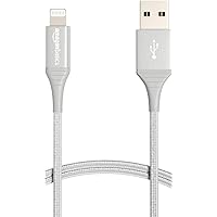 Amazon Basics USB-A to Lightning Charger Cable, Nylon Braided Cord, MFi Certified Charger for Apple iPhone 14 13 12 11 X Xs Pro, Pro Max, Plus, iPad, 10,000 Bend Lifespan, 6 Foot, Silver