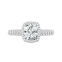 2.0 CT Cushion Cut Diamond Moissanite Engagement Ring Wedding Ring Eternity Band Vintage Solitaire Halo Hidden Prong Silver Jewelry Anniversary Promise Ring Gift