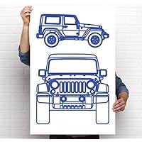 Jeep Wrangler JK Art Print - 5 Colors Available (Blue, 24x36)