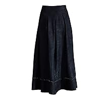 Women Retro Crewneck Chinese Hanfu Element 3/4 Sleeve Loose Silk Fragrant Cloud Yarn Print Dress 35