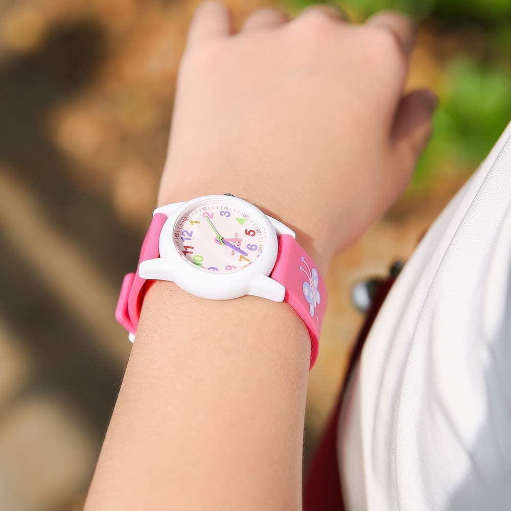 Montic Girls Time Teaching Analog Plastic Strap Watch - Student Learning Clock Time | Educational Tool for Homeschool, Classroom, Teachers, and Parents | Cute Silicone Children Wrist Watch for Gift