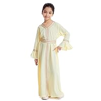 ODIZLI Kids Girls Abaya Long Sleeve Hooded Maxi Dress Dubai Islamic Dress Casual Dress