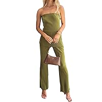 NUFIWI Womens Sexy 2 Piece Pants Set Strapless Off Shoulder Tube Tops Pleated Wide Leg Pants Y2k Suits Summer Outfits
