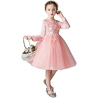 Flower Girls Lace Dress for Kids Wedding Bridesmaid Knee Length Gown Tulle Dresses 2-13Y