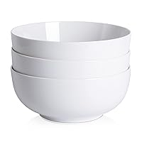 64 Ounce Porcelain Bowls Set 3 Pack Premium White Ceramic Bowls for Cereal, Soup, Salad, Pasta, Prep, Rice, Ice cream, Microwave & Dishwasher Safe