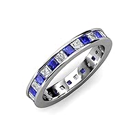 Blue Sapphire & Diamond 3mm Channel Set Eternity Band 3.15-3.78 ctw 14K Gold