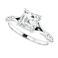 1 CT Asscher Colorless Moissanite Engagement Ring, Wedding Bridal Ring Set, Eternity Sterling Silver Solid Diamond Solitaire 4-Prong Anniversary Promise Gift for Her