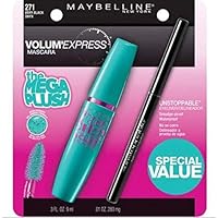 Maybelline Volum' Express Mega Plush Mascara, 271 Very Black, with Unstoppable Eyeliner, 0.3 fl oz