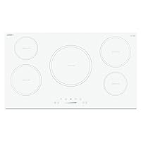 Summit SINC5B36W 36-inch 5 burner Digital Electric Induction Cooktop, White Ceramic Glass, 208V-240V, 9300W, Child lock, Energy Efficient, Timer, Easy to Clean