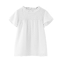 Thin Top Toddler Girls T Shirts Ruffle Short Sleeve Round Neck Loose Blouse Summer Solid Color Casual Junior