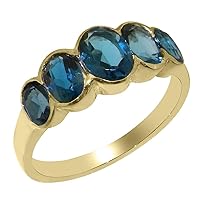 Solid 18k Yellow Gold Natural London Blue Topaz Womens Band Ring - Sizes 4 to 12 Available