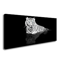 Baisuwallart D01375 Black & White Tiger Canvas Wall Art Wild Animal Print Picture 1 Panel Blue Eyed Tiger Painting Artwork for Kitchen Office Home Wall Decor Stretched and Framed Ready to Hang