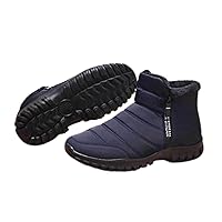 Men's Waterproof Warm Cotton Zipper Snow Ankle Boots, Winter Warm Slip on Thick Plush Booties Waterproof Snow Boots