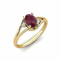 Sterling Silver 925 Ruby Oval 7x5mm Three Stone Ring With Yellow Gold Plated | Beautiful Design Three Stone Ring For Woman's And Girls