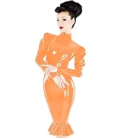 Plus Size Gothic Puff Sleeve Mermaid Dress Ladies PVC Midi Vestido (Orange,4XL)