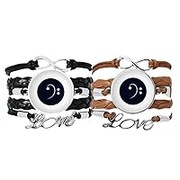 White Music Bass Clef Black Bracelet Hand Strap Leather Rope Wristband Double Set Gift