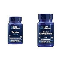 Life Extension Taurine 1000mg and Ashwagandha 60 Capsules - Brain, Heart, Liver Health and Stress Management Supplement Bundle