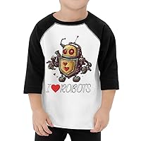 I Love Robots Toddler Baseball T-Shirt - Heart 3/4 Sleeve T-Shirt - Colorful Kids' Baseball Tee