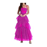 Tulle Prom Dresses for Women Formal Long Tiered Ruffled Ball Gown A Line Spaghetti Straps Evening Party Gowns