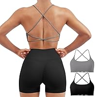 SUUKSESS Women 2 Piece Open Back Sports Bra Pack Strappy Workout Gym Yoga Crops