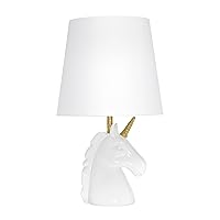 Simple Designs LT1078-GLD Sparkling Glitter Unicorn Table Lamp for Kids Room, Nursery, Living Room, Bedroom, Playroom, Foyer, Gold Glitter, Matte White