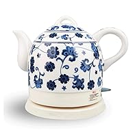 Kettles，Electric Kettle Ceramic Cordless Blue and White Porcelain Kettle Teapot 1.5L Jug Boils Water Fast for Tea Coffee Soup Oatmeal Dandelion