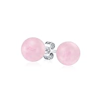 8MM Natural Gemstone Round Bead Ball Stud Earrings .925 Sterling Silver for Women Teens -Variety of Birthstones