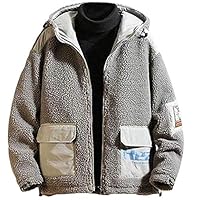 Men Fleece Hoody Winter Thicken Zip Up Jacket Parka Coat with Pocket