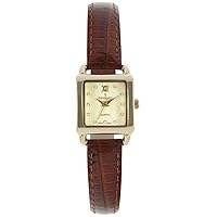 Women's Small Square Case Crystal Marker Genuine Leather Strap Watch